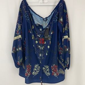 Sheilay Women’s Printed Drawstring Neck Blouse